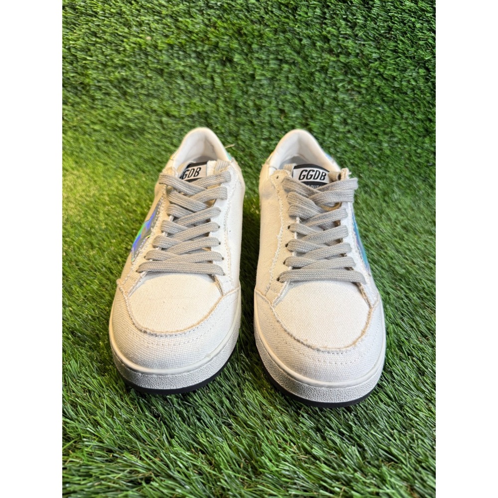 Golden‎ Goose BallStar White Canvas Sneakers Iridescent Holographic GGDB 6.5y